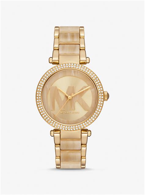 parker pave gold tone watch